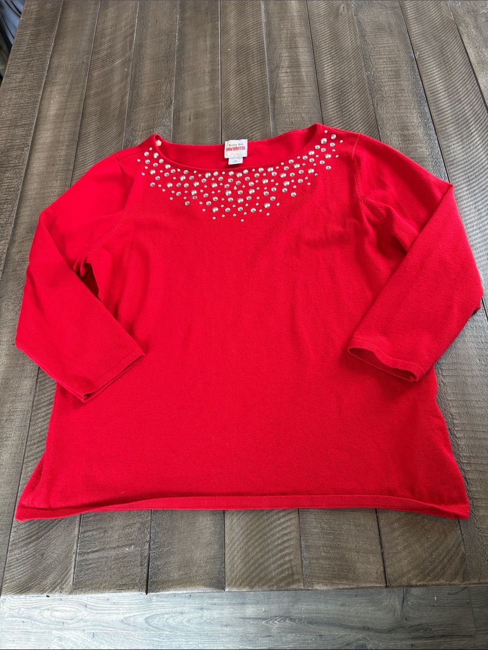 Ruby Rd. Red Crystal-Trim Crewneck Sweatshirt